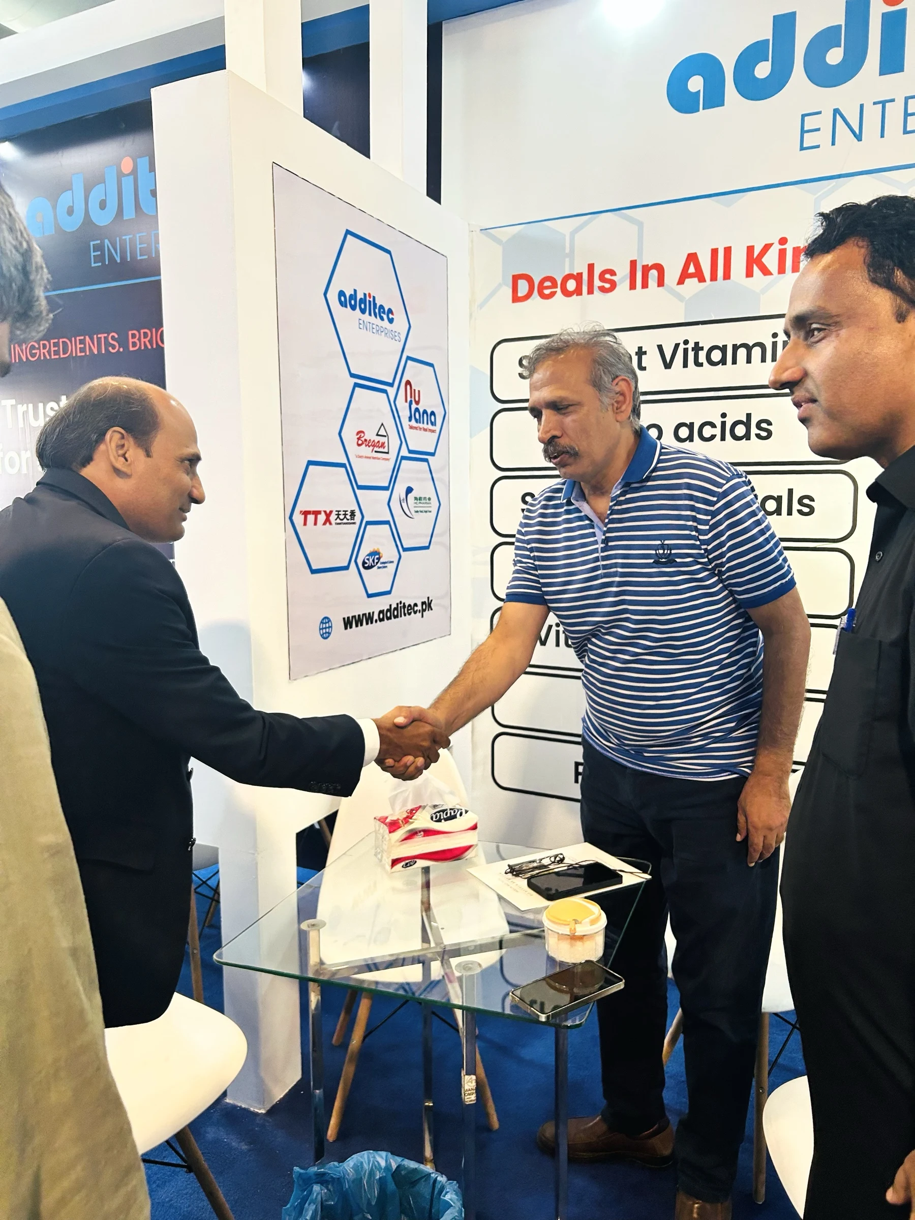 Handshake meeting with Dr Ijaz of Inshal Pharma at the Additec Enterprises IPEX EXPO 2026 booth