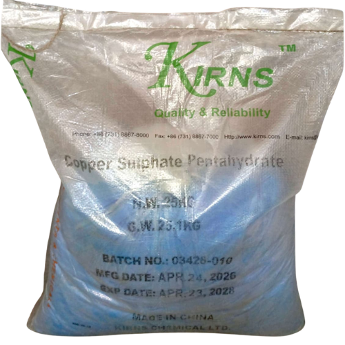 Copper Sulphate Pentahydrate product packaging by Kirns Chemical Ltd.